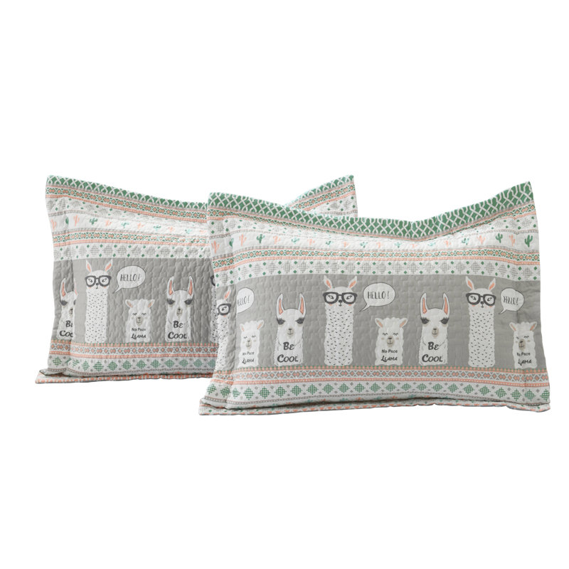 Turquoise and Pink Reversible Llama Quilt Set for Kids