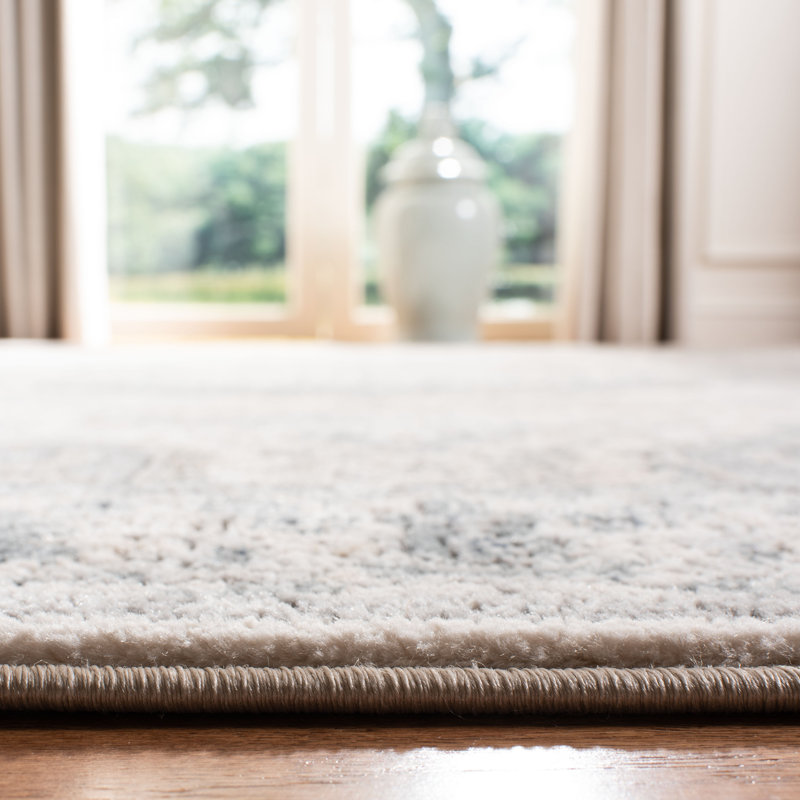Elegant Ivory and Grey Floral Synthetic Area Rug, 8' x 10'