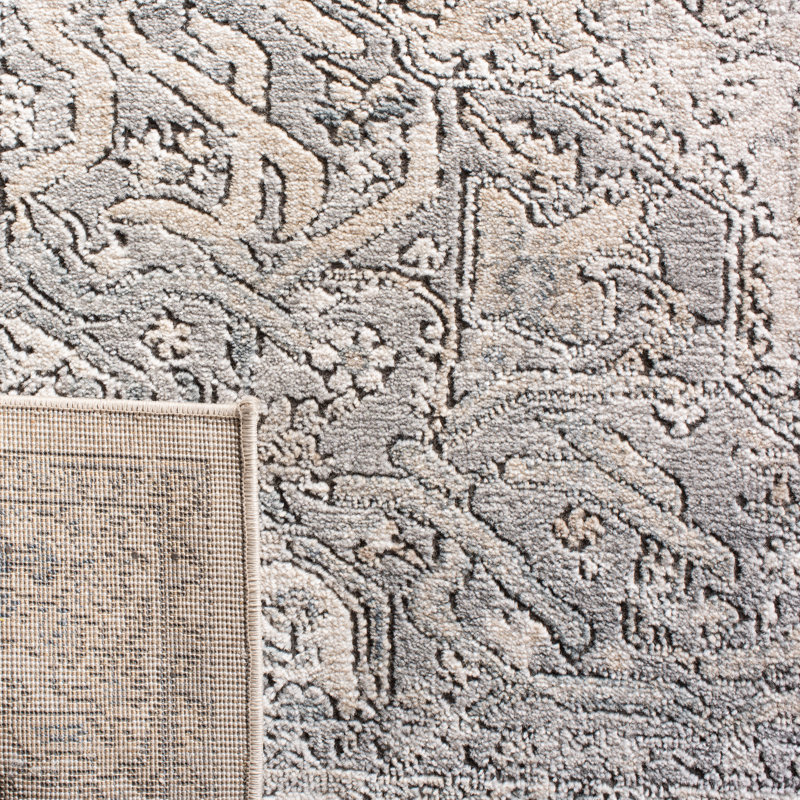 Elegant Ivory and Grey Floral Synthetic Area Rug, 8' x 10'