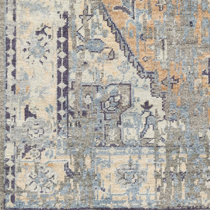 Hand-Knotted Gray Wool and Viscose Area Rug