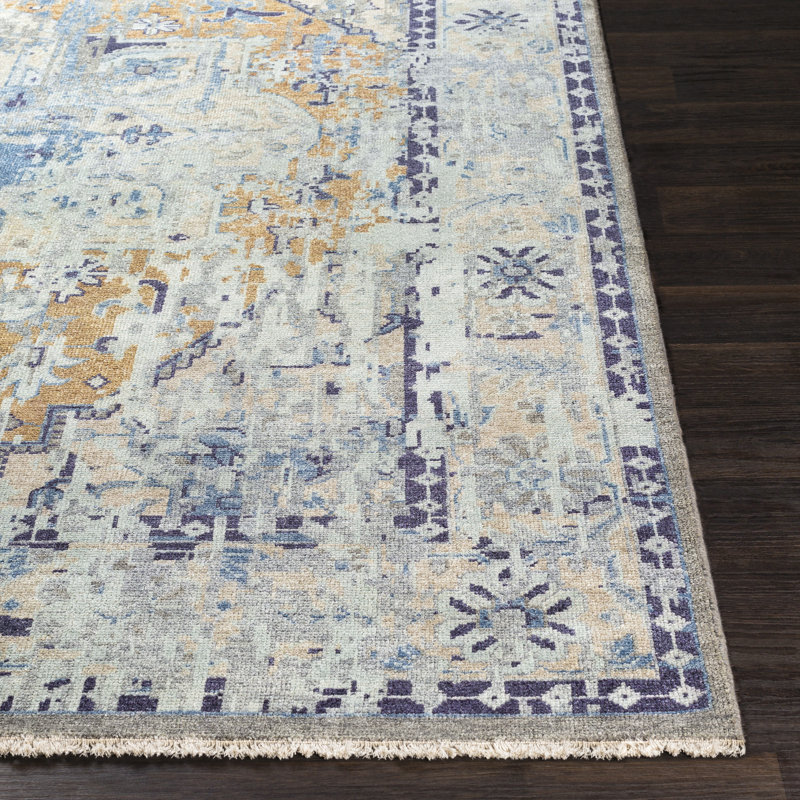 Hand-Knotted Gray Wool and Viscose Area Rug