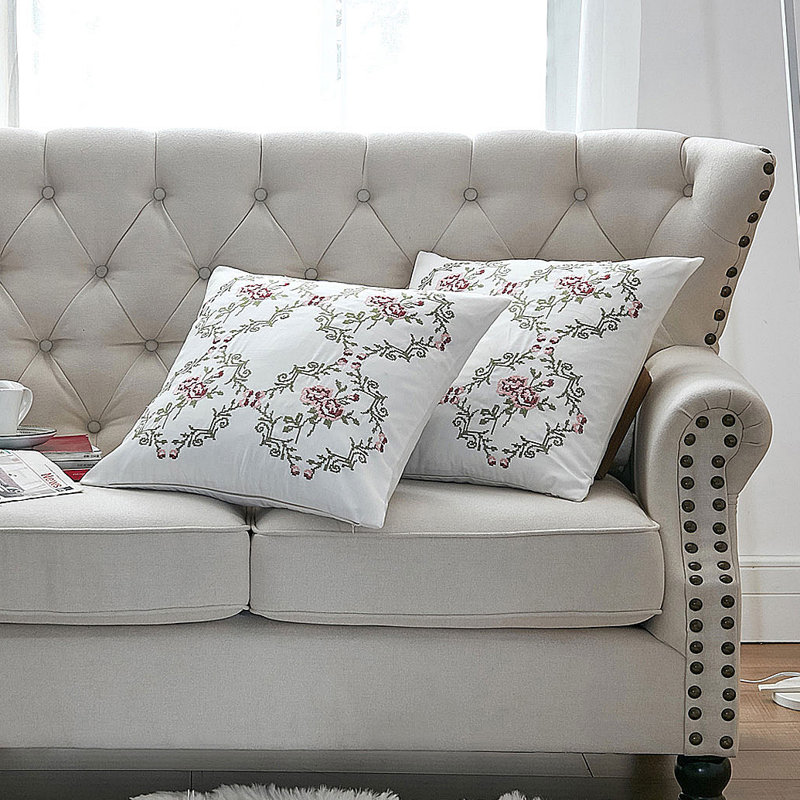 Light Pink Embroidered Floral Euro Pillow Cover Set