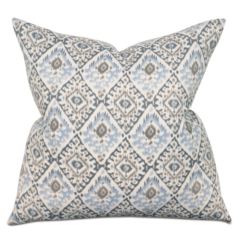 Blue and Gray Ikat Cotton Throw Pillow
