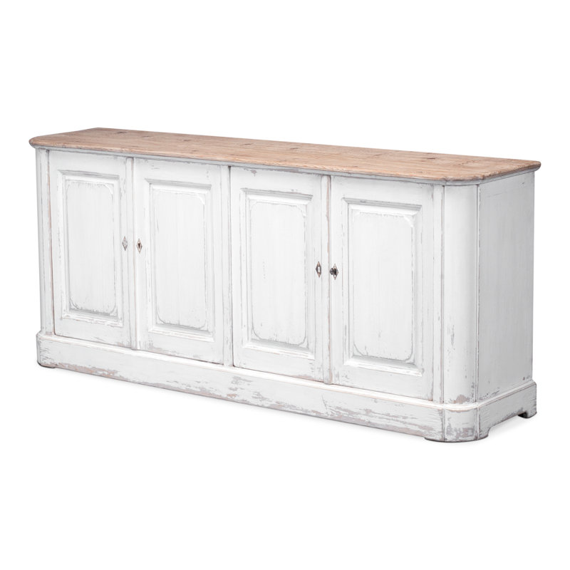 Antique Whitewash Pine 4-Door Sideboard