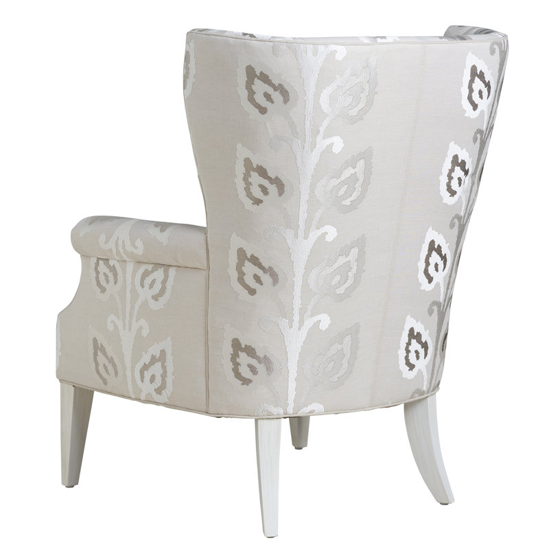 Whitewash Upholstered Wingback Armchair with Patterned Fabric