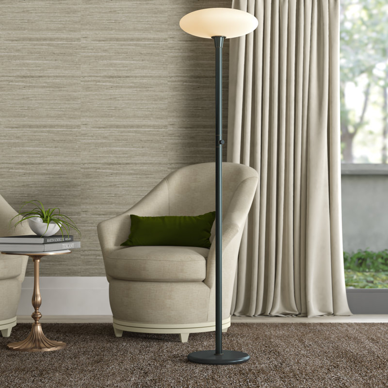 Elegant Ovo 66'' Torchiere in Deep Patina Bronze with Frosted Glass Shade