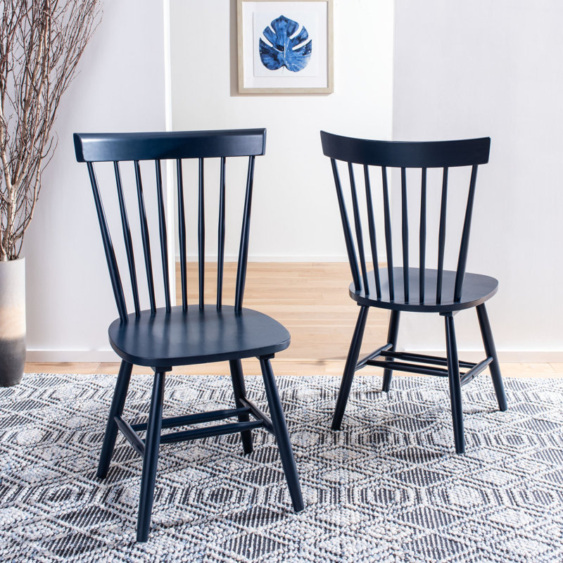 Navy Oak Windsor Back Solid Wood Side Chair Set