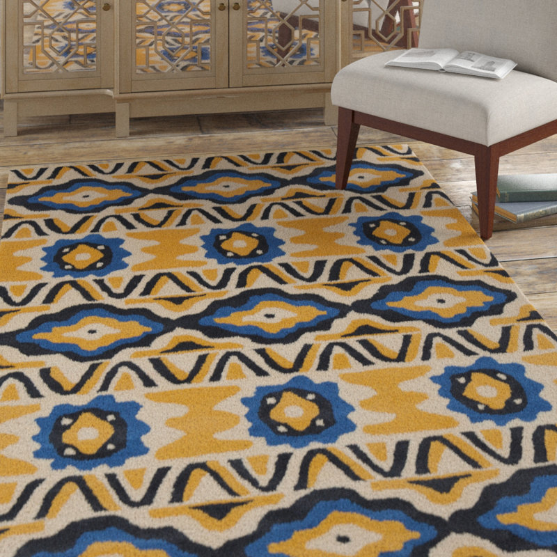 Hand-Tufted Blue Wool Rectangular Area Rug 5' x 7'