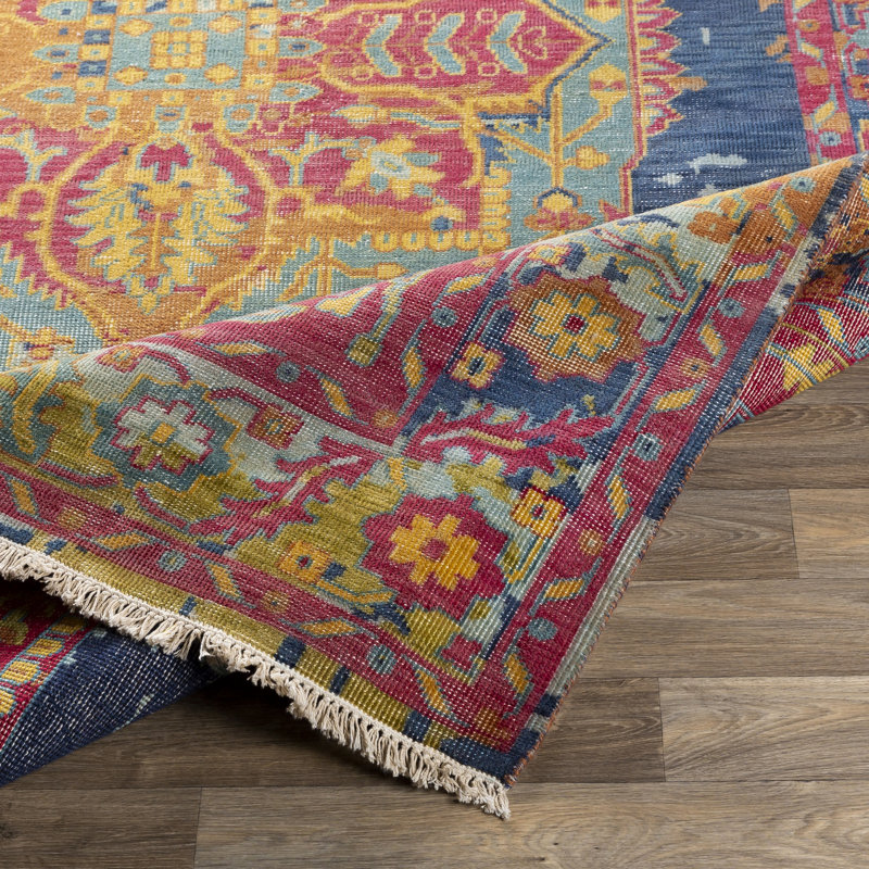 Festival Striped Blue Hand-Knotted Wool 6' x 9' Area Rug
