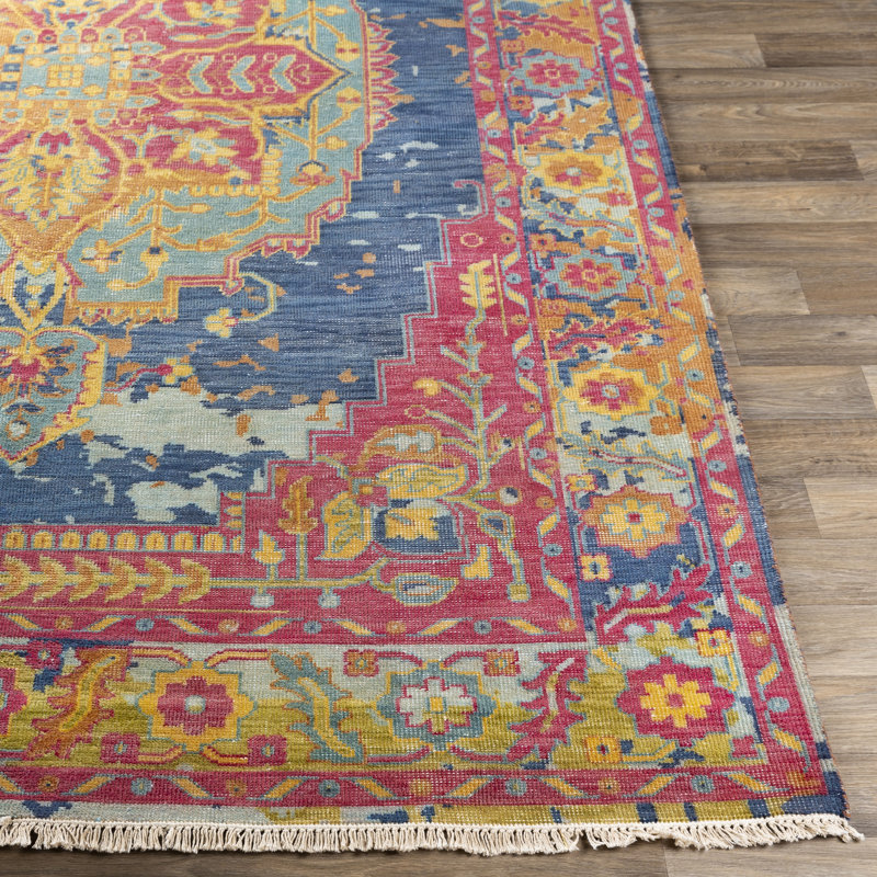 Festival Striped Blue Hand-Knotted Wool 6' x 9' Area Rug