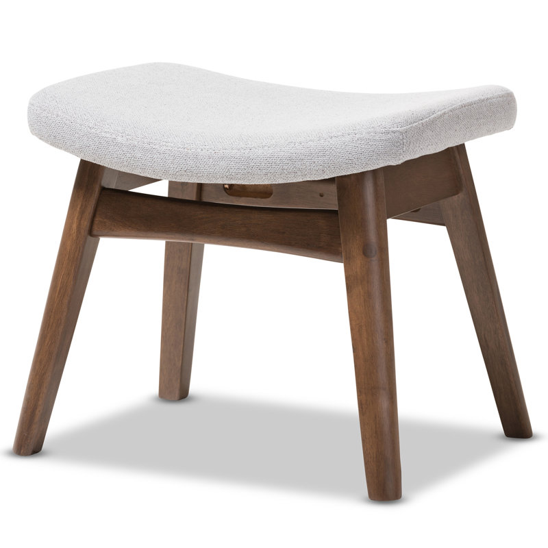 Vera Light Gray Polyester & Walnut Brown Mid-Century Ottoman
