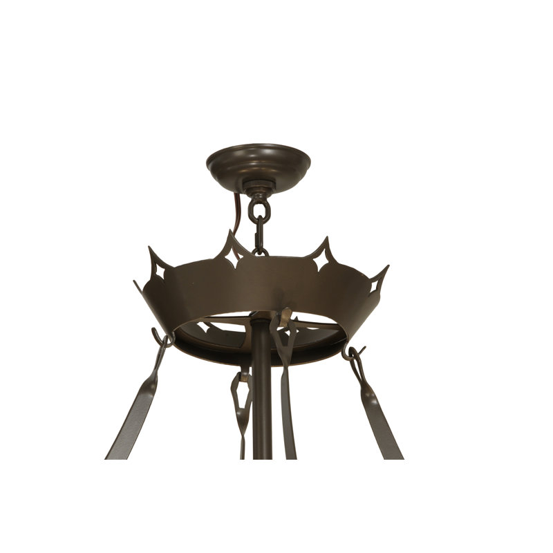 Elegant Fleur-de-Lite 10-Light Amber Glass & Timeless Bronze Pendant