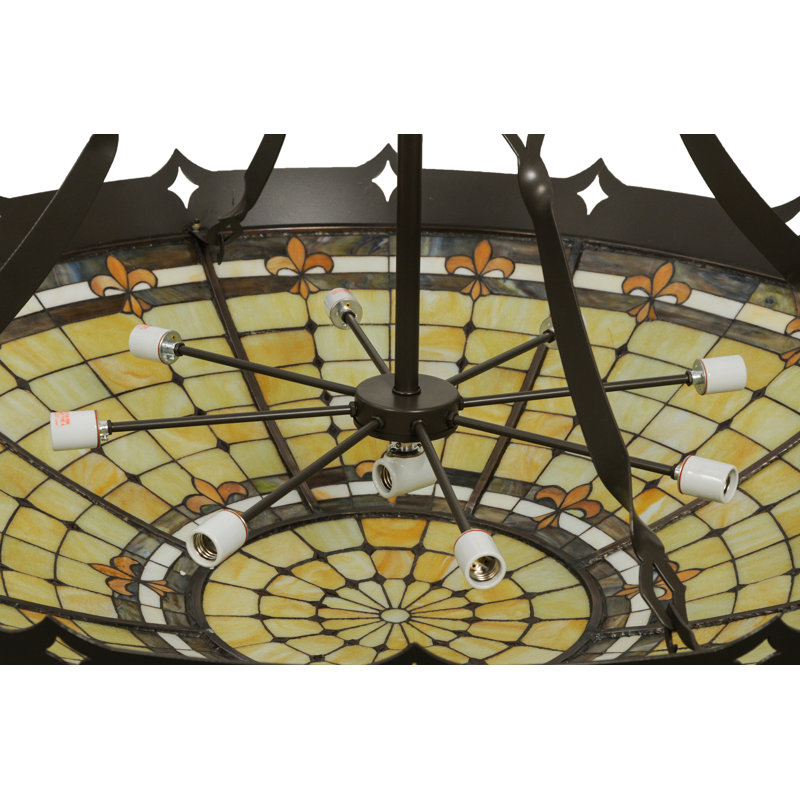 Elegant Fleur-de-Lite 10-Light Amber Glass & Timeless Bronze Pendant