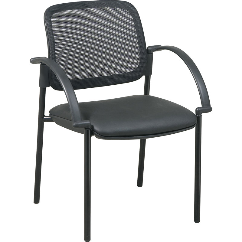 Black Mesh and Leatherette Guest Chair with Metal Frame