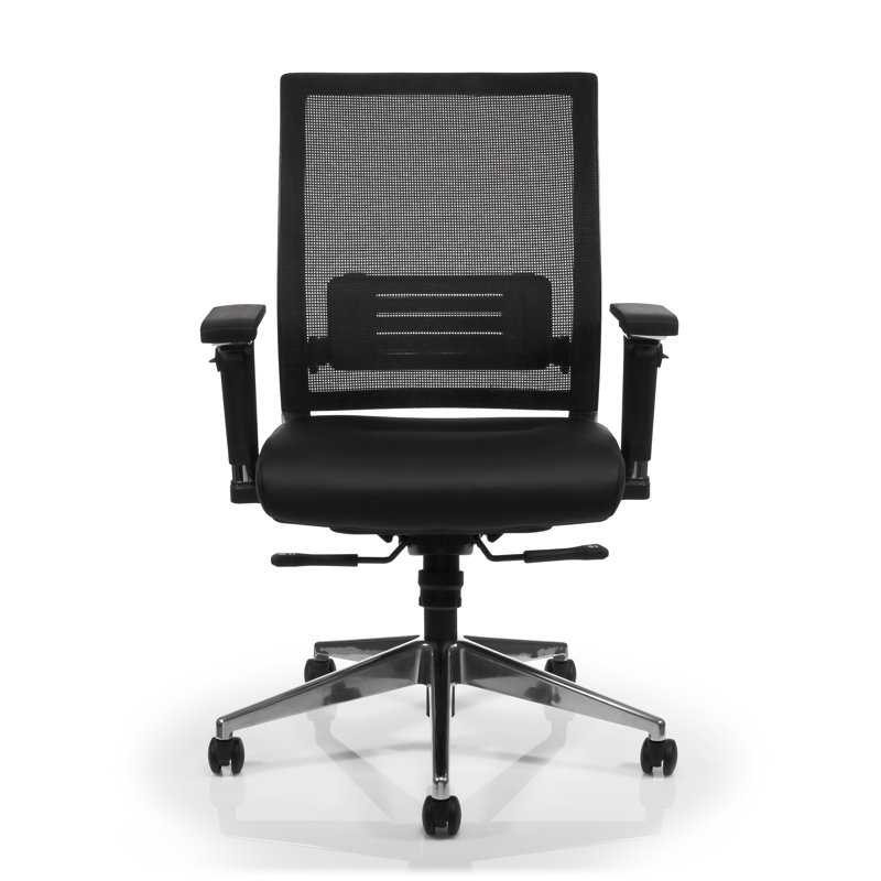 Black Mesh and Leather Executive Swivel Chair with Adjustable Arms
