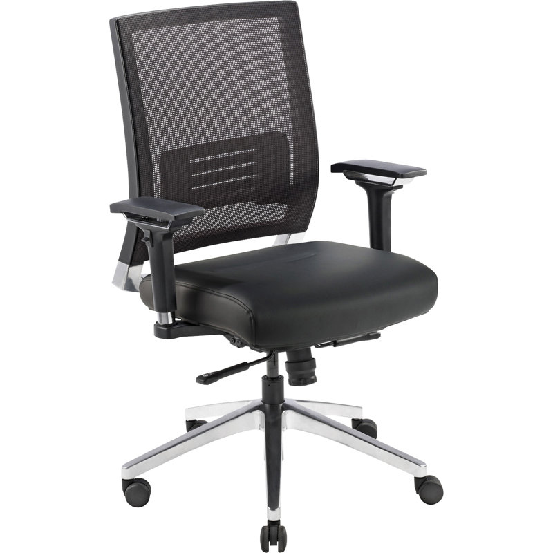 Black Mesh and Leather Executive Swivel Chair with Adjustable Arms