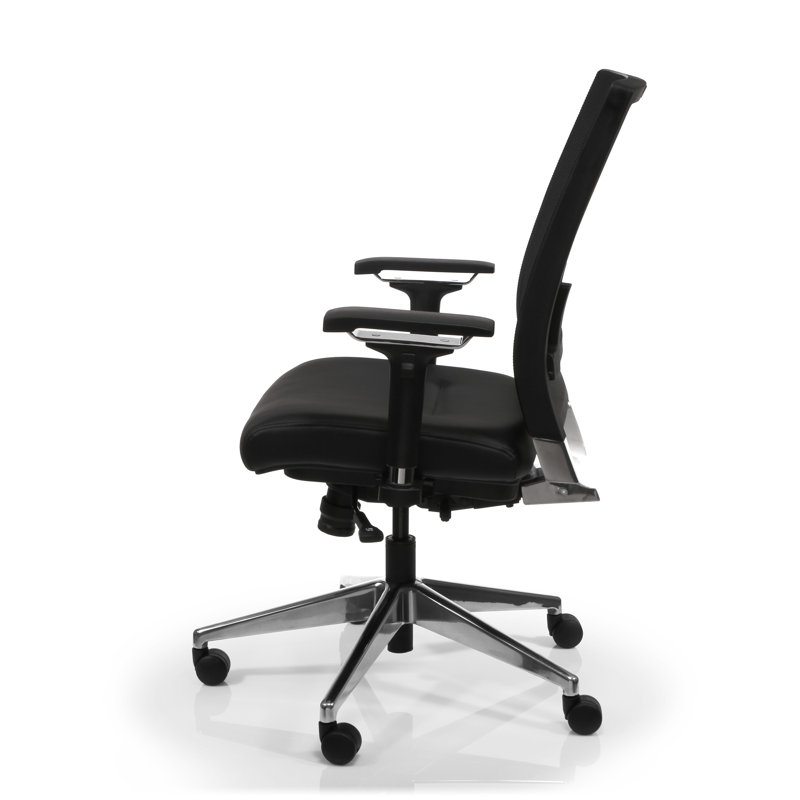 Black Mesh and Leather Executive Swivel Chair with Adjustable Arms