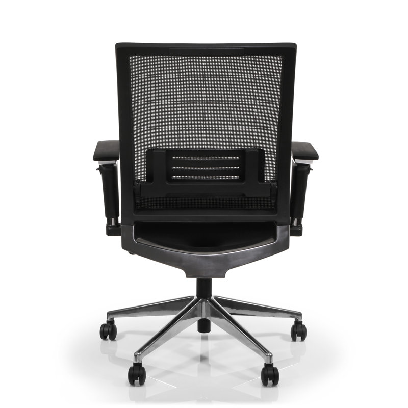 Black Mesh and Leather Executive Swivel Chair with Adjustable Arms