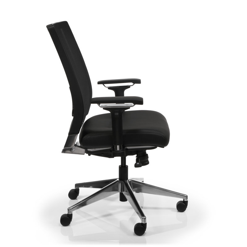 Black Mesh and Leather Executive Swivel Chair with Adjustable Arms