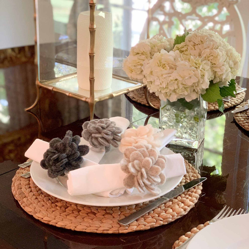 Cream Felt Flower Napkin Ring Set