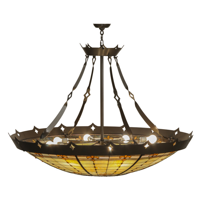 Elegant Fleur-de-Lite 10-Light Amber Glass & Timeless Bronze Pendant