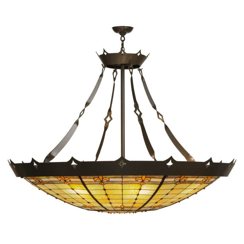 Elegant Fleur-de-Lite 10-Light Amber Glass & Timeless Bronze Pendant