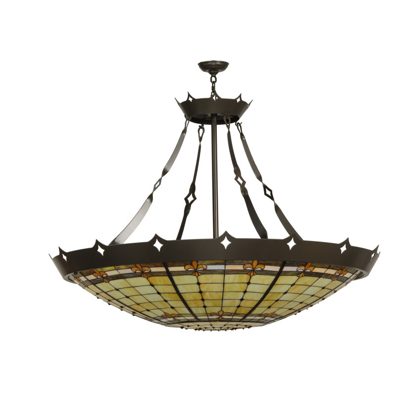 Elegant Fleur-de-Lite 10-Light Amber Glass & Timeless Bronze Pendant