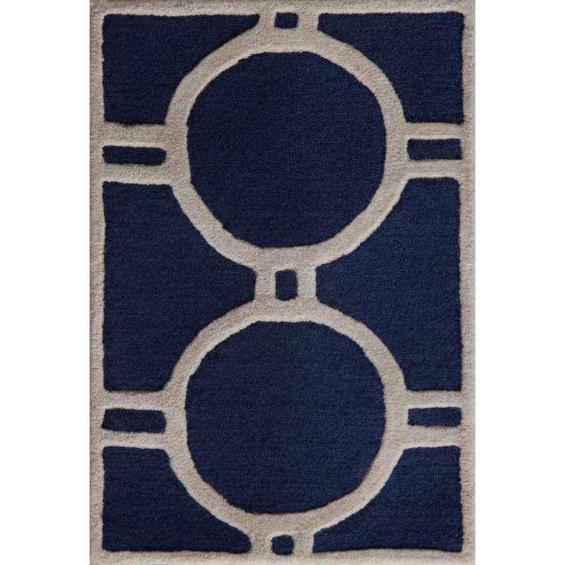 Navy Blue and Ivory Hand-Tufted Wool Square Rug, 24" x 24"