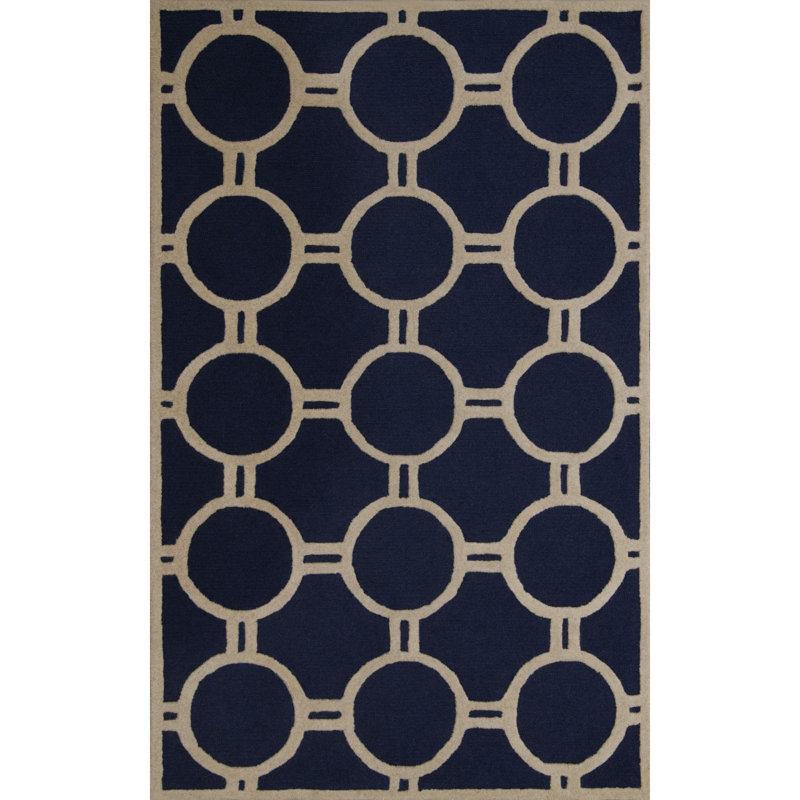 Navy Blue and Ivory Hand-Tufted Wool Square Rug, 24" x 24"