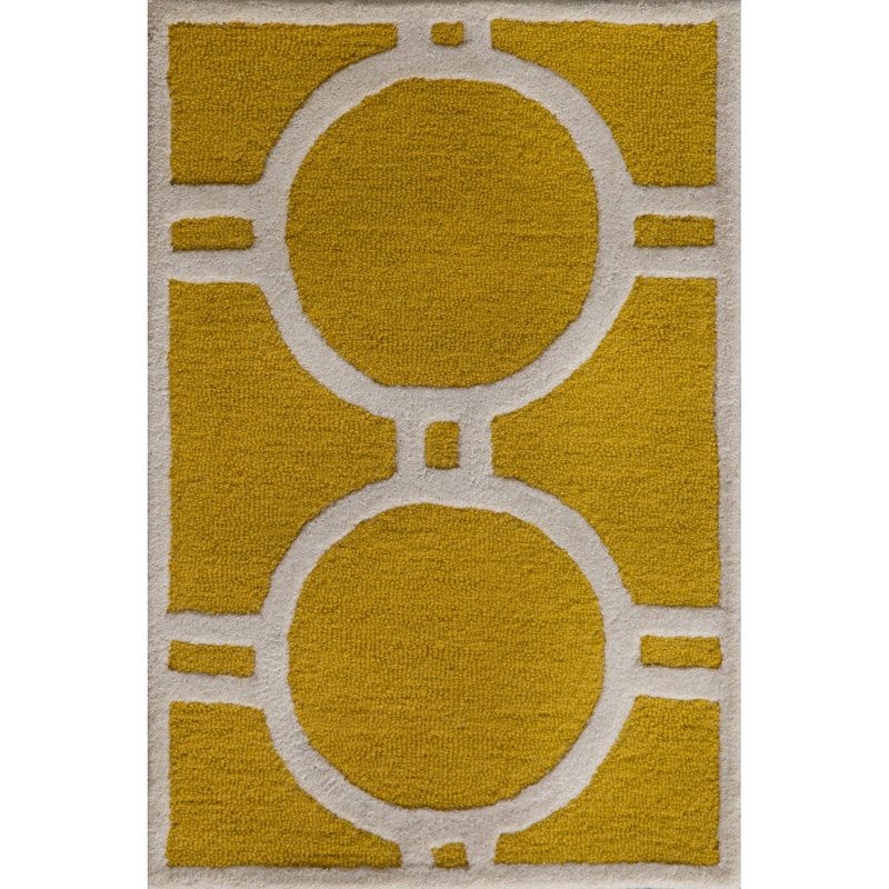 Hand-Tufted Gold and Ivory Round Wool Area Rug, 59 in