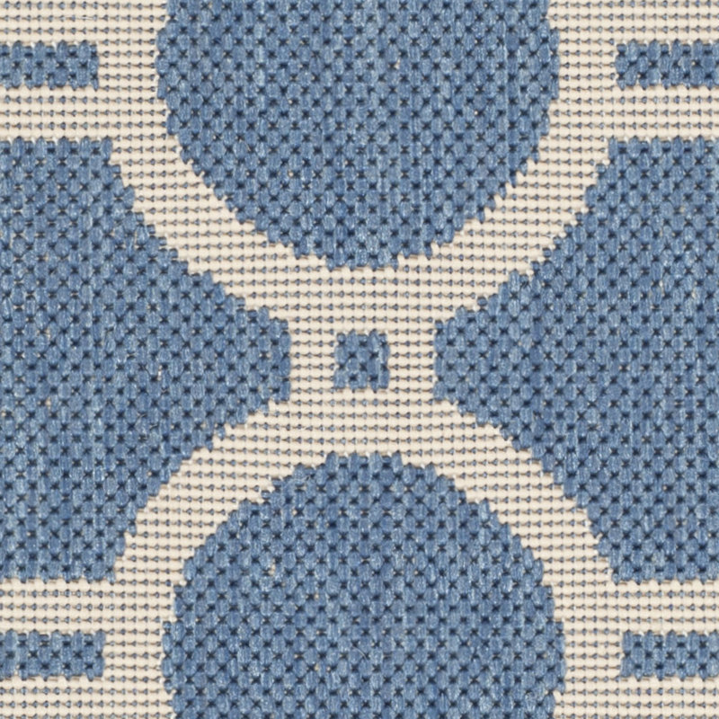 Courtyard Ariel Easy-Care Blue & Beige 7'10" Square Indoor/Outdoor Rug