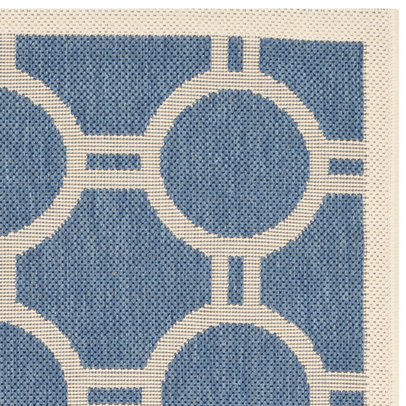 Courtyard Ariel Easy-Care Blue & Beige 7'10" Square Indoor/Outdoor Rug
