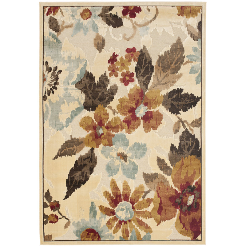 Cream and Multi Floral Viscose Chenille Rug, 8' x 11'2"