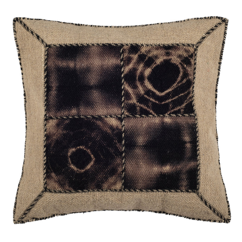 Beige and Black 24" Square Patchwork Throw Pillow Set