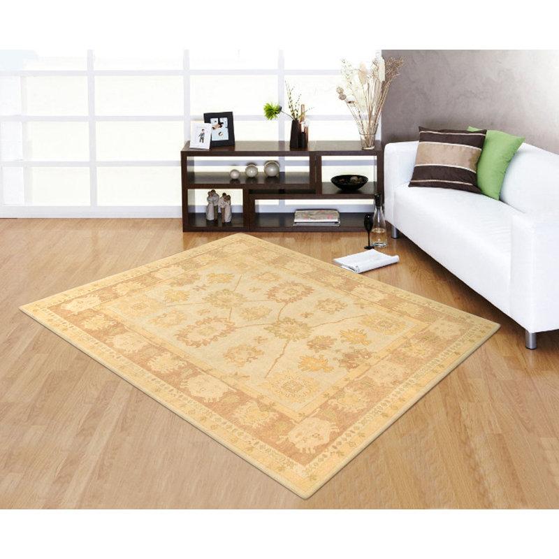 Hand-Knotted Beige Wool Oriental Rectangular Area Rug