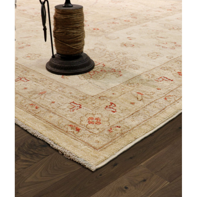 Ivory Floral Hand-Knotted Wool Rectangular Area Rug