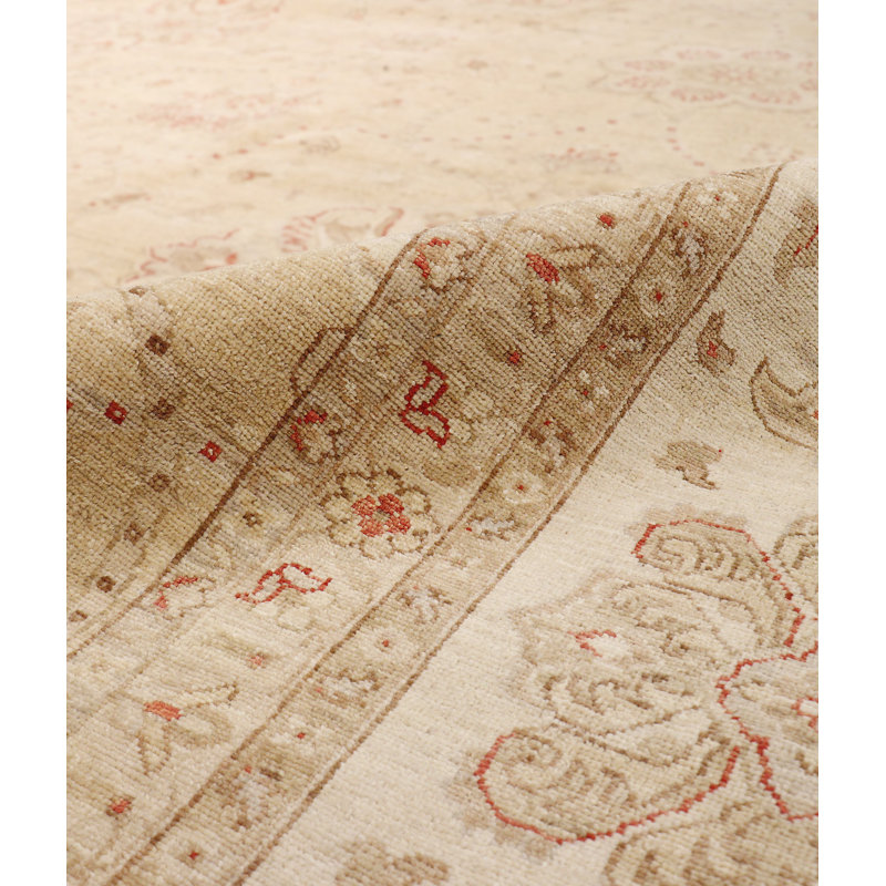 Ivory Floral Hand-Knotted Wool Rectangular Area Rug
