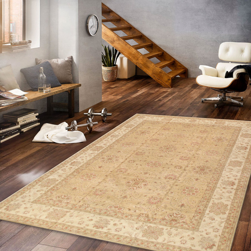 Ivory Floral Hand-Knotted Wool Rectangular Area Rug