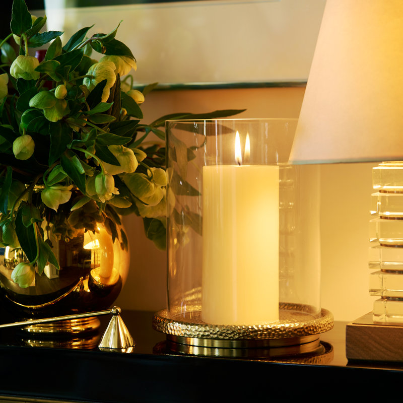 Brass and Glass Tabletop Hurricane Candle Holder