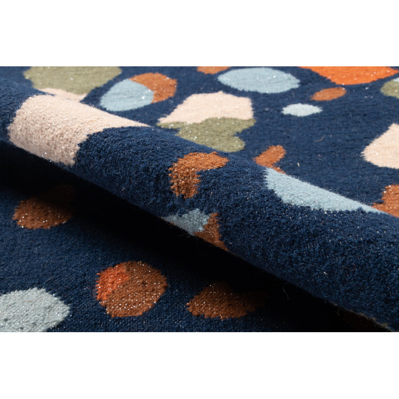 Navy Geometric Handwoven Wool Area Rug, 9' x 12'
