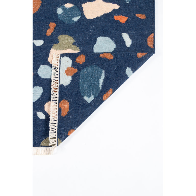 Navy Geometric Handwoven Wool Area Rug, 9' x 12'