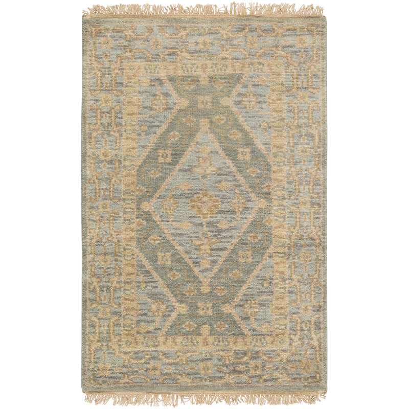 Aegean Blue 36"x24" Hand-Knotted Wool Rectangular Rug