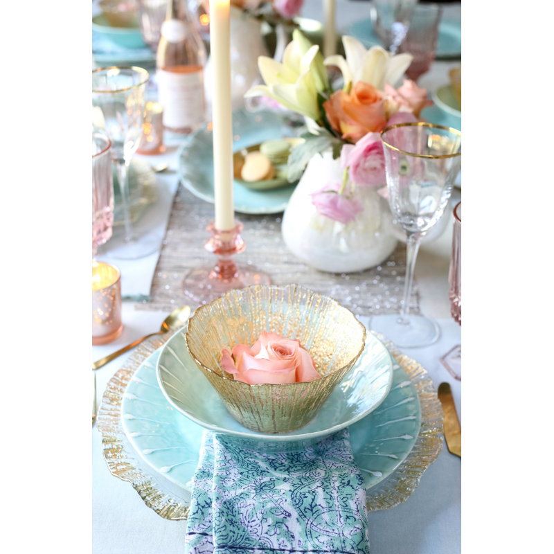Gold Foil Textured Glass Round Serving Bowl