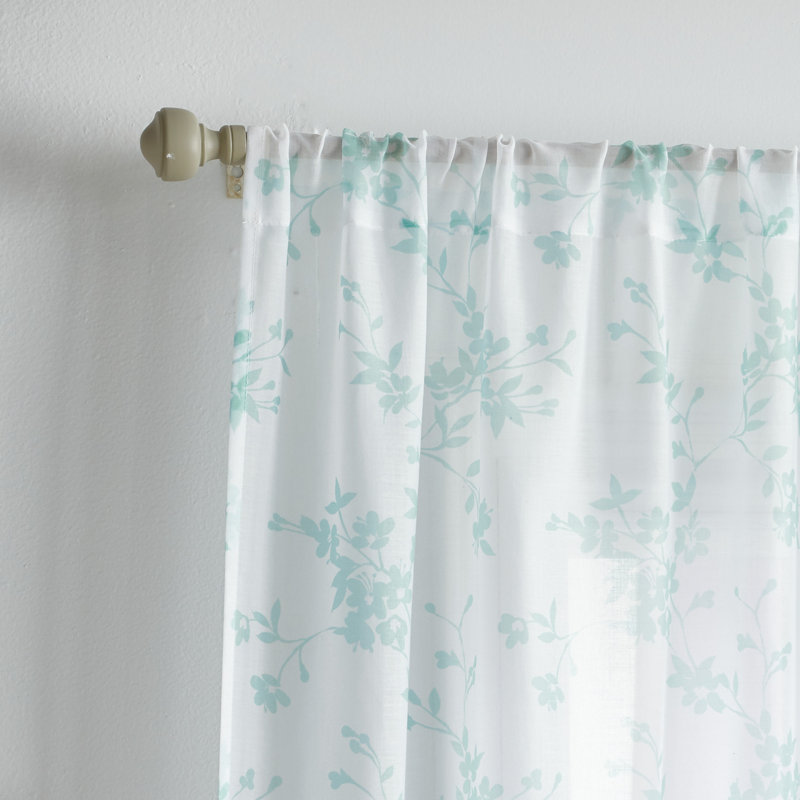 Aqua Floral Sheer Rod Pocket Curtain Panels, 95"