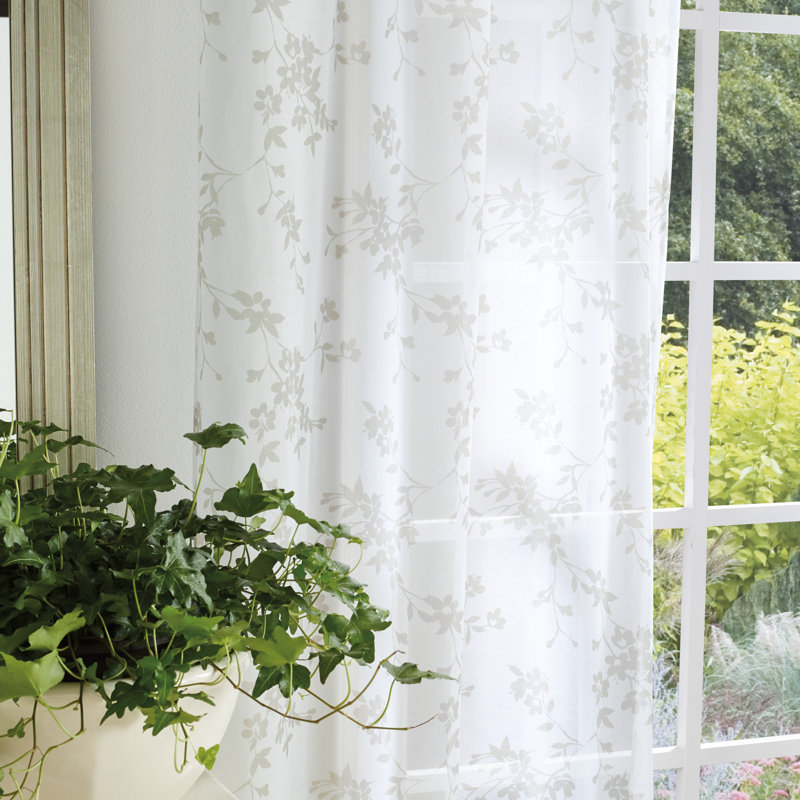 Bellefield Floral Sheer 95" Linen Rod Pocket Curtain Panels