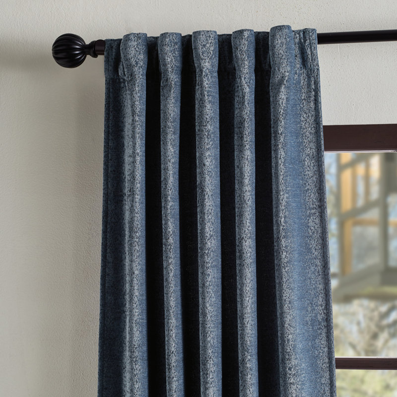 Navy Chenille Room-Darkening Back Tab Curtain Panels, 84"