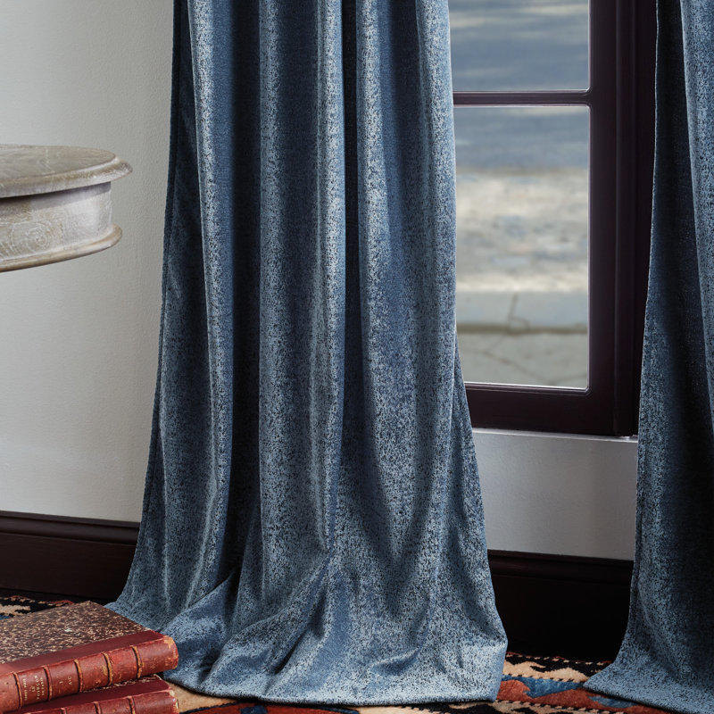 Navy Chenille Room-Darkening Back Tab Curtain Panels, 84"