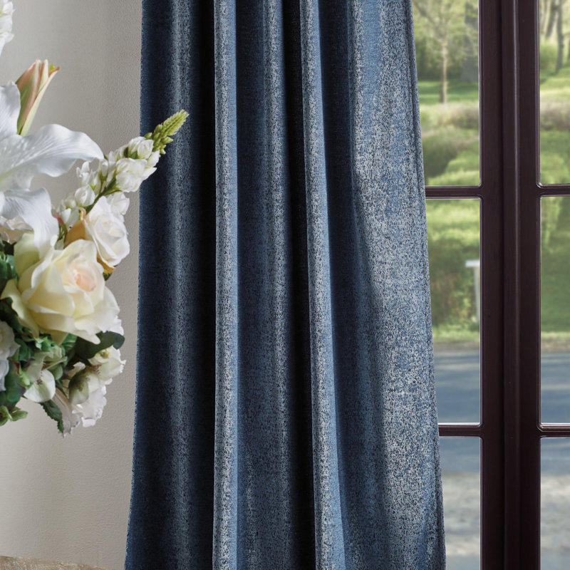 Navy Chenille Room-Darkening Back Tab Curtain Panels, 84"