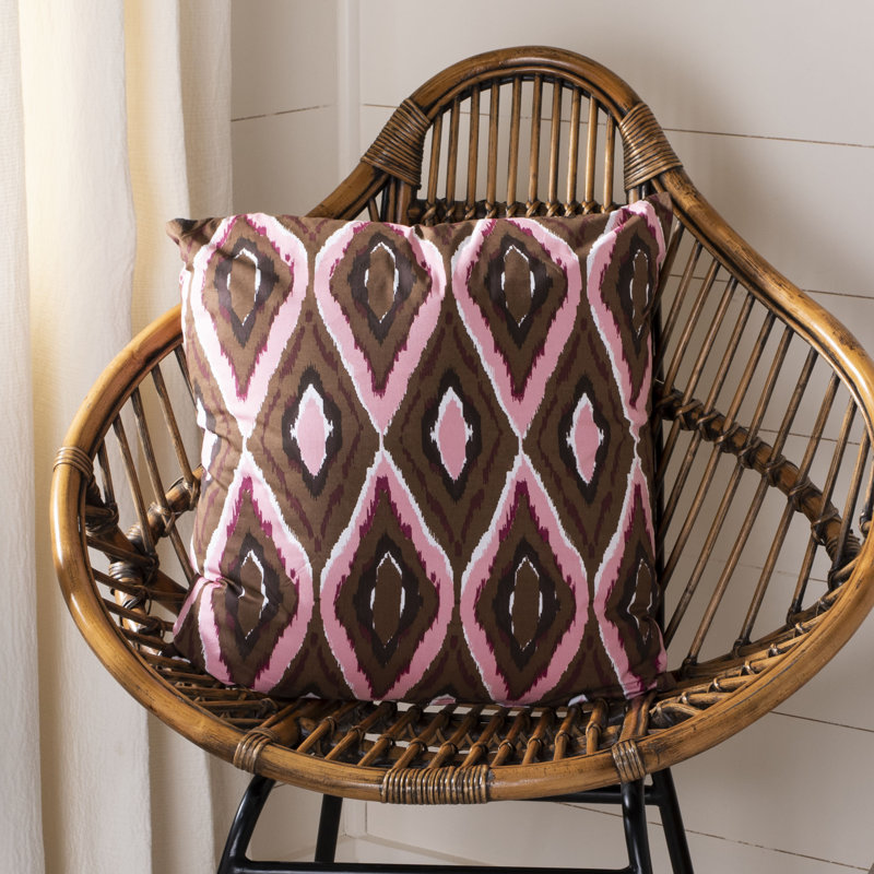 Pink and Brown Ikat Cotton 18" Square Throw Pillow Set