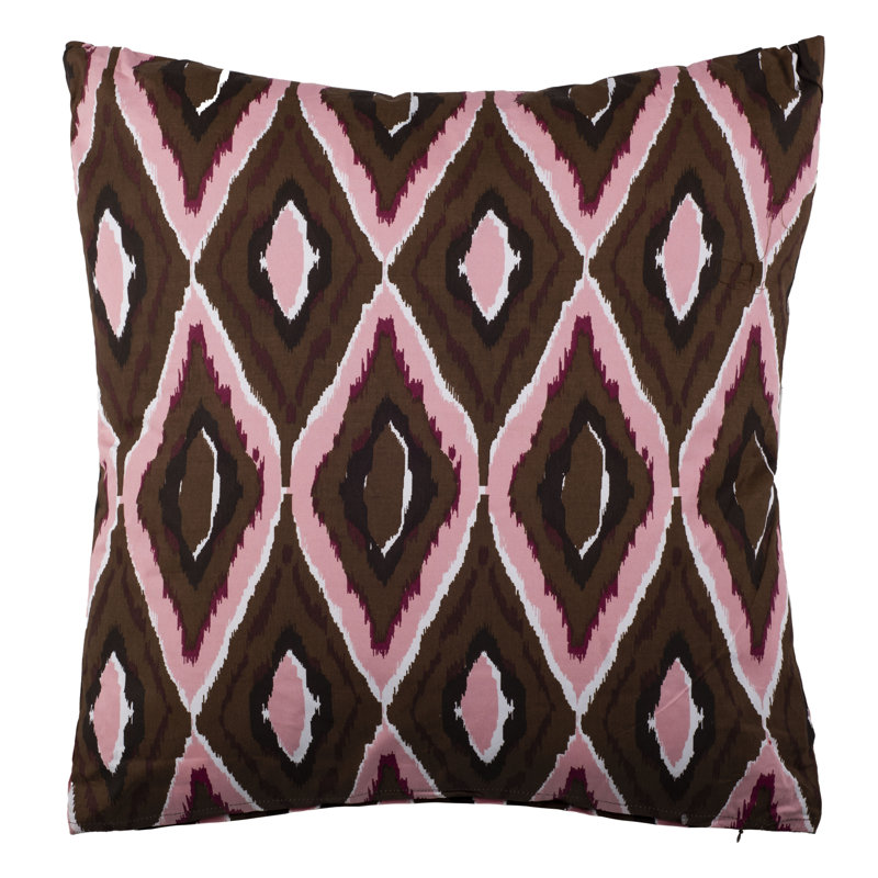 Pink and Brown Ikat Cotton 18" Square Throw Pillow Set